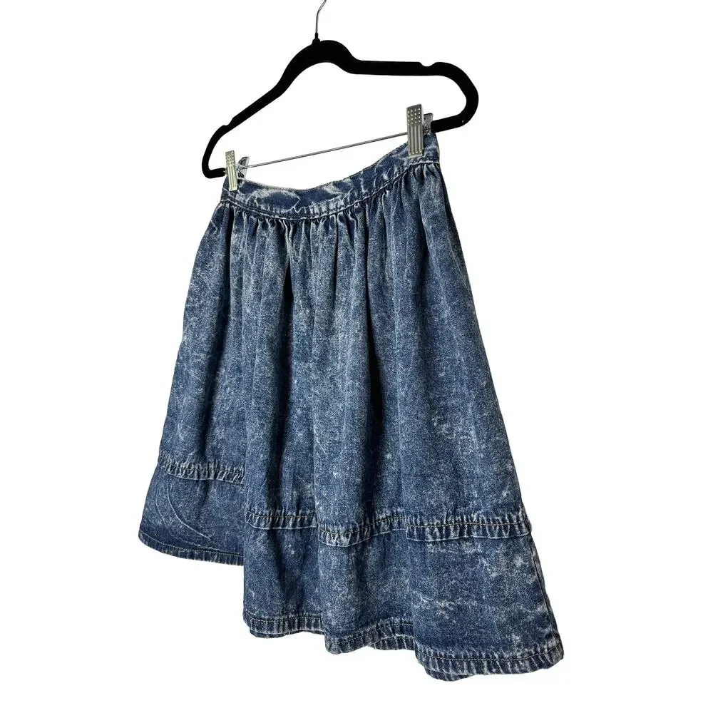 Vintage Women's Zena Blue Acid Wash Pleated A Line Mini Skirt 80s 90s Western XS